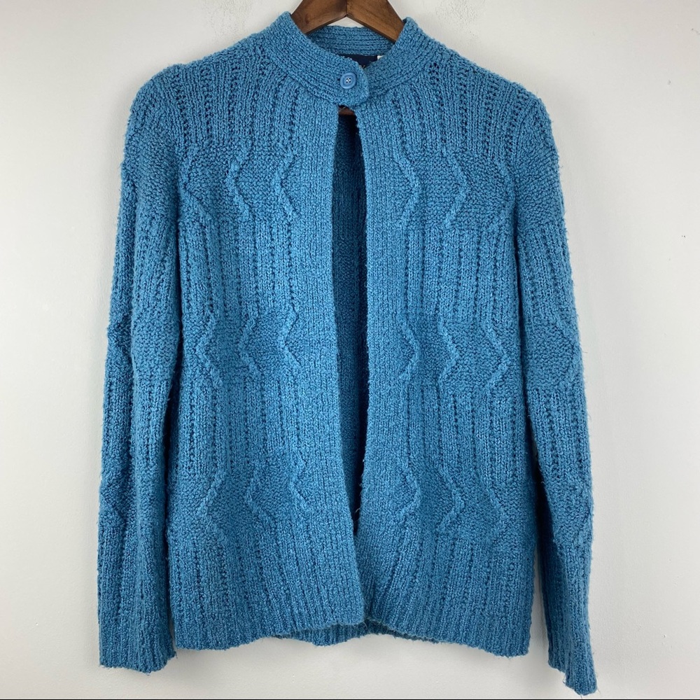 Vintage LeRoy Knitwear size Large Women’s Blue One Button Cardigan Sweater
